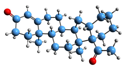 Wall Mural - 3D image of Pentarane A skeletal formula - molecular chemical structure of steroidal progestin isolated on white background
