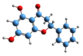 Poster - 3D image of Pinocembrin skeletal formula - molecular chemical structure of  flavanone isolated on white background