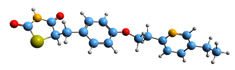 Canvas Print - 3D image of Pioglitazone skeletal formula - molecular chemical structure of  anti-diabetic medication isolated on white background