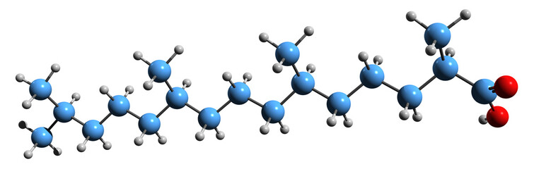 Sticker - 3D image of Pristanic acid skeletal formula - molecular chemical structure of terpenoid acid isolated on white background