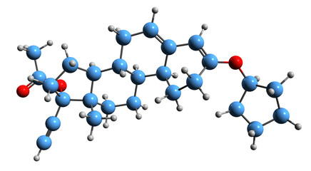 Canvas Print -  3D image of Quingestanol acetate skeletal formula - molecular chemical structure of  progestin medication isolated on white background