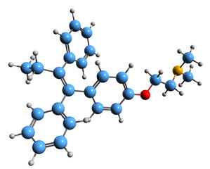 Wall Mural - 3D image of Tamoxifen skeletal formula - molecular chemical structure of  selective estrogen receptor modulator isolated on white background