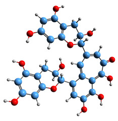 Poster - 3D image of Theaflavin skeletal formula - molecular chemical structure of antioxidant polyphenol TF isolated on white background