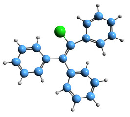 Canvas Print -  3D image of Triphenylchloroethylene skeletal formula - molecular chemical structure of Nonsteroidal estrogen isolated on white background