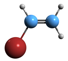 Canvas Print -  3D image of Vinyl bromide skeletal formula - molecular chemical structure of 1-Bromoethene isolated on white background
