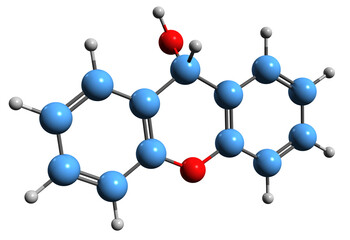 Poster - 3D image of Xanthydrol skeletal formula - molecular chemical structure of urea test chemical compound isolated on white background