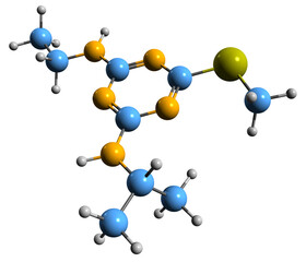 Poster - 3D image of Ametryn skeletal formula - molecular chemical structure of  herbicide isolated on white background
