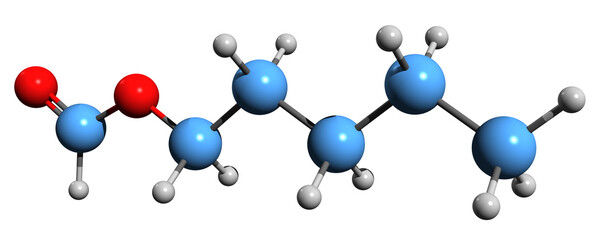 Wall Mural - 3D image of Amyl formate skeletal formula - molecular chemical structure of food additive isolated on white background
