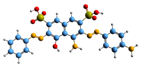 Poster - 3D image of Acylan dark green B skeletal formula - molecular chemical structure of disazo dye isolated on white background
