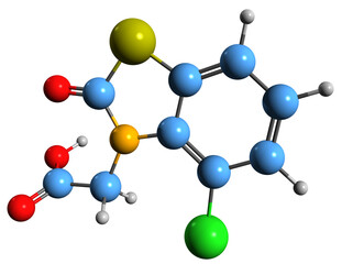 Poster -  3D image of Benazolin skeletal formula - molecular chemical structure of herbicide isolated on white background
