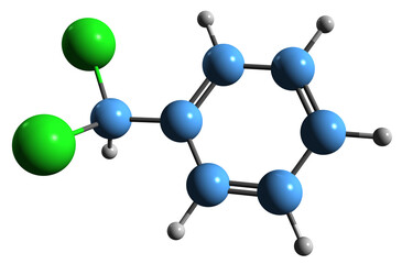 Poster - 3D image of Benzal chloride skeletal formula - molecular chemical structure of Benzyl dichloride isolated on white background