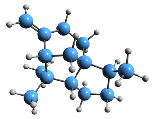 Sticker - 3D image of beta-cedren skeletal formula - molecular chemical structure of  sesquiterpene Cedr-8-ene isolated on white background
