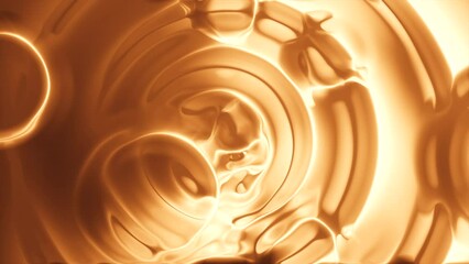 Poster - Hypnotic calm effect of liquid surface with silhouettes of bubbles and rings. Motion. Bright smooth transforming shape.