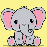 Fototapeta Dinusie - Cute Baby Elephant, Kawaii Baby Elephant sitting