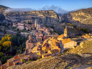 Wall Mural - Views of Albarracin at sunset with the church of Santa Maria y Santiago.