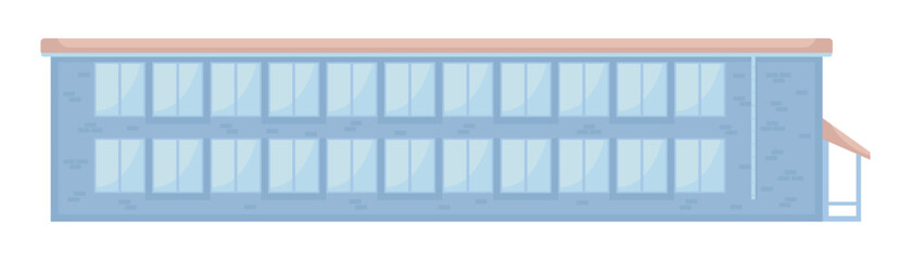Poster - Flat roofed building semi flat color vector object. Urban architecture. Editable element. Full sized item on white. Construction simple cartoon style illustration for web graphic design and animation