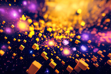 Wall Mural - voxel blocks flying in colorful space galaxy as abstract wallpaper