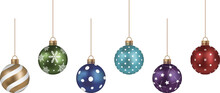 Christmas Tree Decorations Isolated On White Background. Vector Set Christmas Balls.