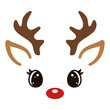Christmas reindeer face on white background. Kawaii deer. Cute cartoon animal. Flat style design. Holiday print. Vector illustration.