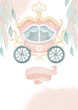 Baby shower girl card template, princess girl birthday card, watercolor princess carriage illustration