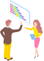 Poster - Data analysis concept. People analyzing growth charts. Business data researching. Increase sales and skills. Analytics team monitoring investment result. Finance report graph. Dynamics of change