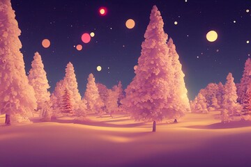 Wall Mural - winter forest at night. Generative AI Technology