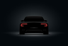 Back Car Light Brake Red Vector Design In Black Background. 3d Car Realistic Dark Design Night Illustration.