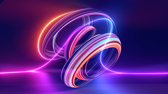 Wall Mural -  - 3d render, abstract neon wallpaper, colorful fantastic background with curvy shape glowing in ultraviolet spectrum