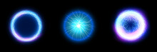 Electric Lightning Ball Energy Magic Effect Burst Sphere. Vector Power Lightning Energy Magic Glow Circle