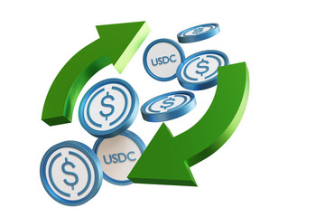 Aufkleber - usdc exchange. coins with dollar symbol. usdc coins among green arrows. concept trading usdc cryptoc