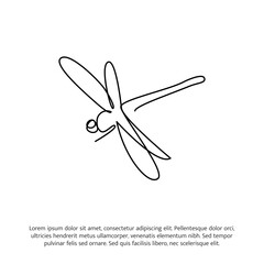 Wall Mural - Dragonfly one continuous line drawing. Cute decoration hand drawn elements. Vector illustration of minimalist style on a white background.