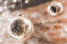 Silver Christmas Ball On A Christmas Tree