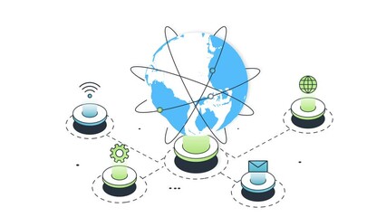 Poster - global network connection video concept. moving poster with globe, envelope and wifi. communication 