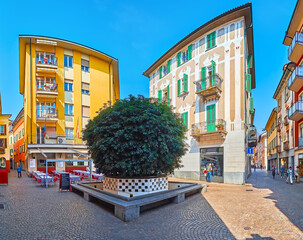 Canvas Print - Panorama of old Piazzetta delle Corporazioni, Locarno, Switzerland