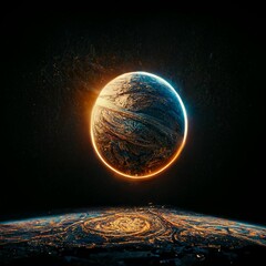 Wall Mural - ai-generated digital art of illuminated planets colliding in the space