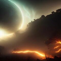 Wall Mural - ai-generated digital art of a collapsing planet during an apocalypse