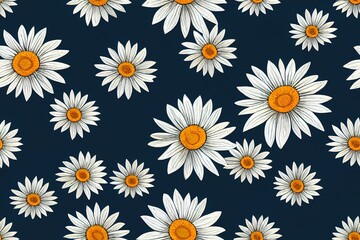 Sticker - Daisy seamless pattern on dark blue background. Floral ditsy print with small white flowers. Chamomile design great for fashion fabric, trend textile and wallpaper. 2d illustration