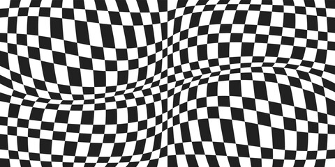 Poster - Curly checkered pattern. Optical vector from 3D chessboard. The canvas is convex from chess cells.
