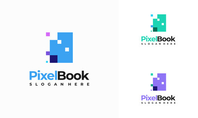 Wall Mural - online education logo template, pixel book education logo template designs vector illustration