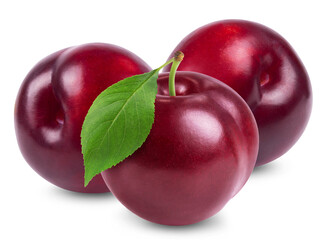 Wall Mural - Plum isolated. Ripe red plums on a white background. Fresh fruits.