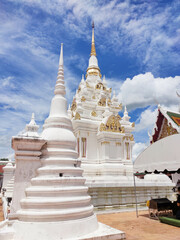 Pagodas Wat Phra Borommathat Chaiya Ratcha Worawihan. Beautiful Atmosphere, buildings in Thai ancient temples.