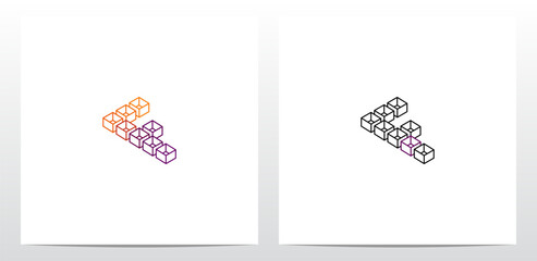 Wall Mural - Cube Box Hollow Letter Logo Design F