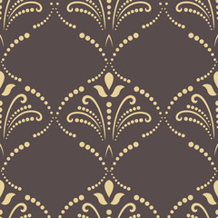 Wall Mural - floral brown and golden vector ornament. seamless abstract classic background with flowers. pattern 