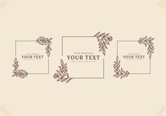 Poster - set of outline floral flower leaf bouquet square border frame decoration
