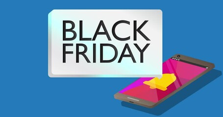 Poster - Black Friday Text on notification bubble from portable information device screen. Mobile app message, connection, communication concept. Animated video.