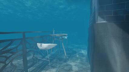 Sticker - town sink underwater 3d render