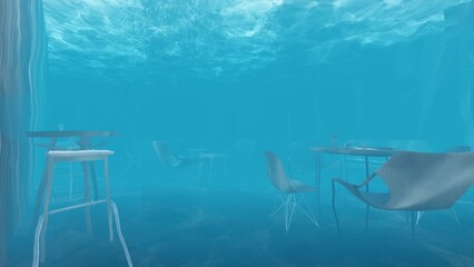 Wall Mural - town sink underwater 3d render