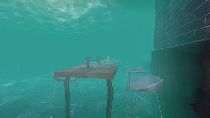 Wall Mural - town sink underwater 3d render