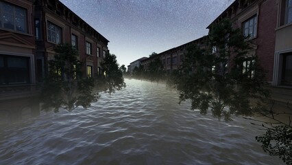 Wall Mural - town sink underwater 3d render