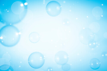 Canvas Print - Abstract Beautiful Blue Soap Bubbles Background. White Space. Refreshing Soap Sud Bubbles Water.